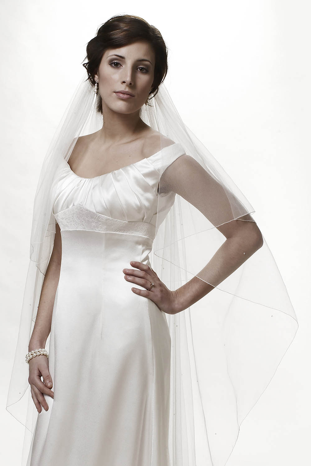 Bridal veil shown with bridal wedding dress